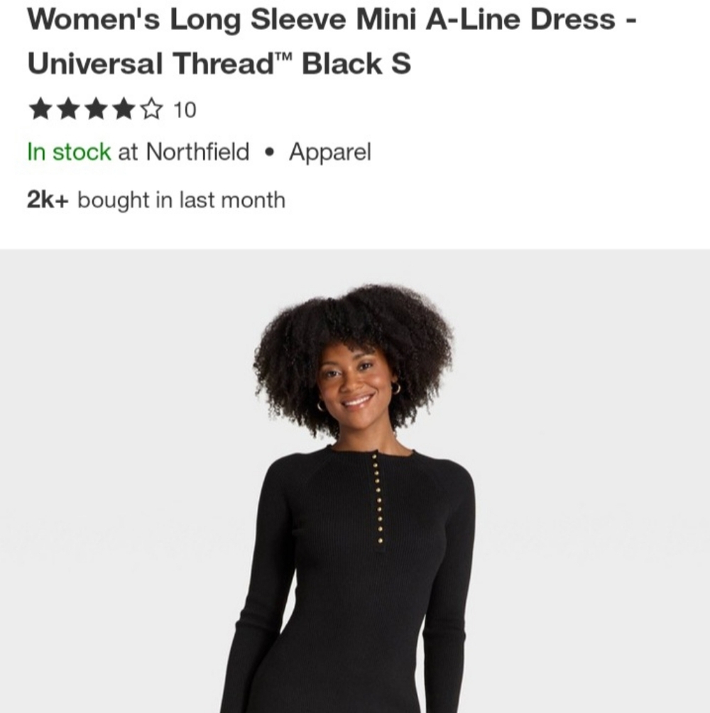 Universal Thread Black Long Sleeve Mini A-Line Dress